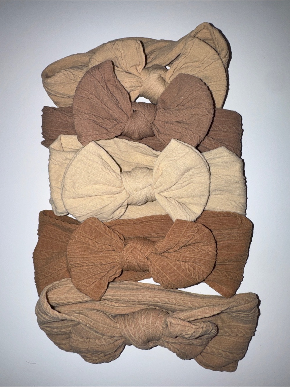 Five Neutral Knotted Fabric Headbands - Beige & Brown Set